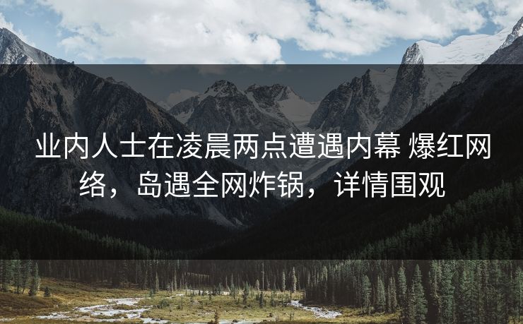 业内人士在凌晨两点遭遇内幕 爆红网络，岛遇全网炸锅，详情围观
