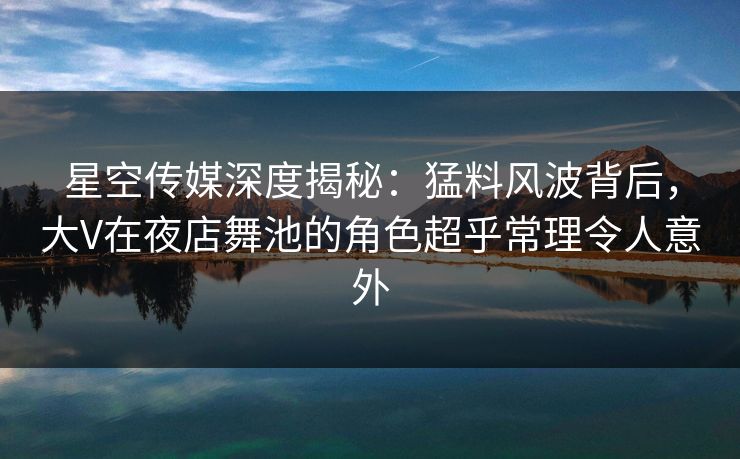 星空传媒深度揭秘：猛料风波背后，大V在夜店舞池的角色超乎常理令人意外